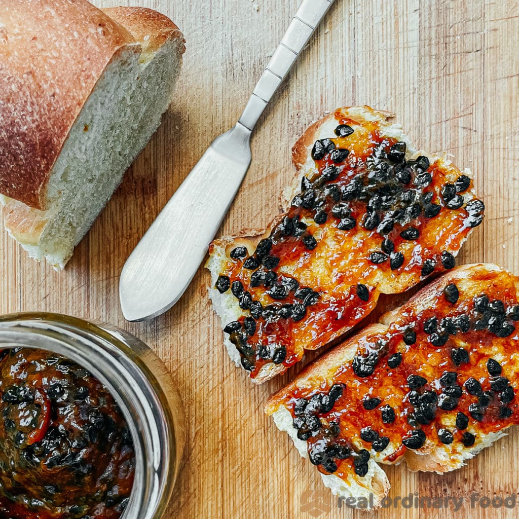 passion fruit butter spread on homemade paska bread